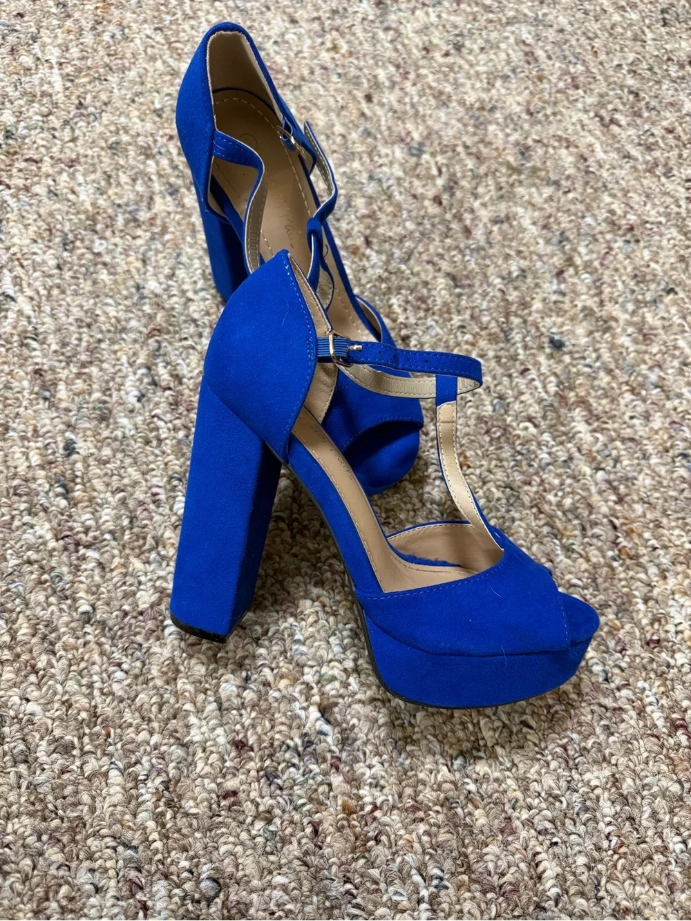 Dream Pairs Royal Blue Peep-Toe Mary Jane Heels